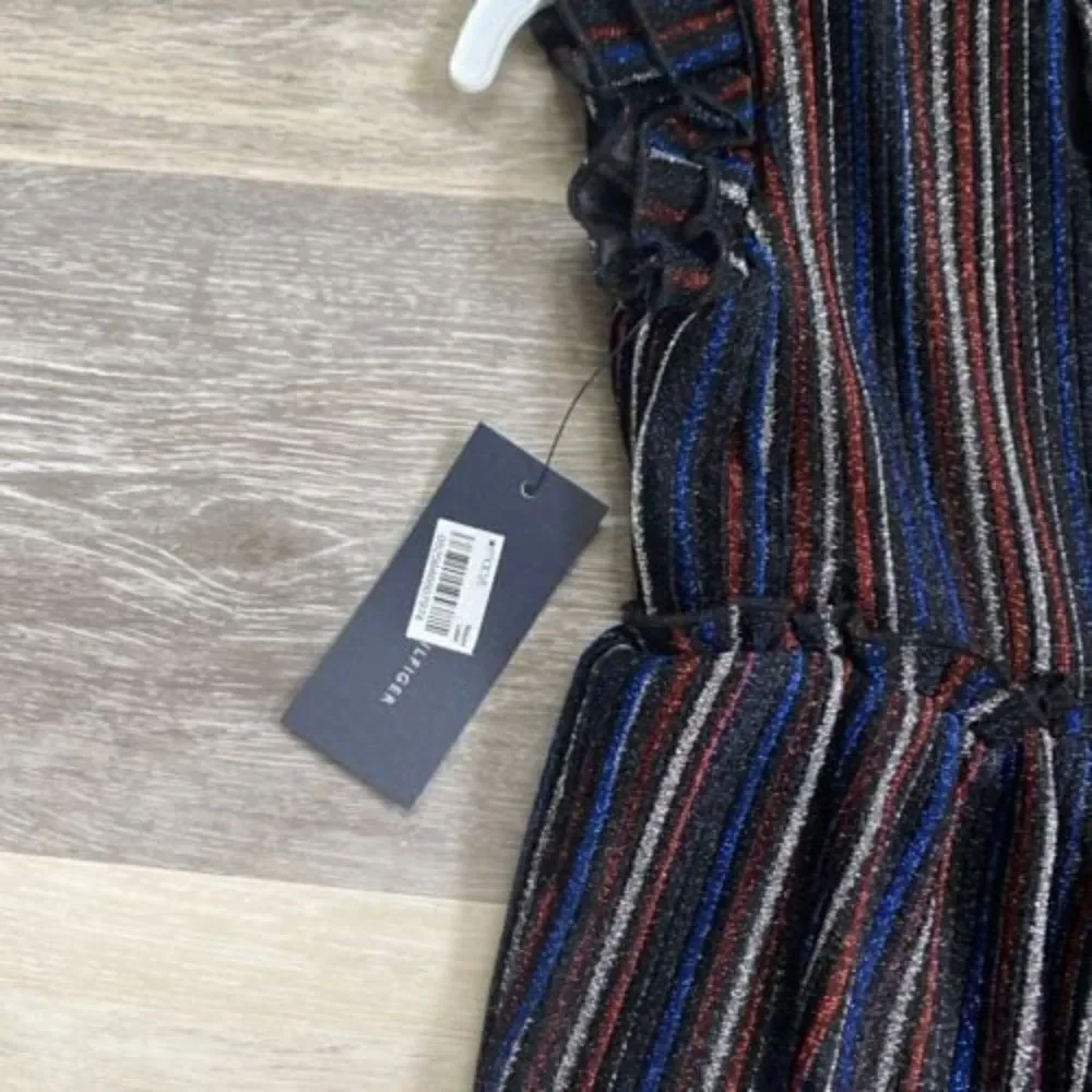 Tommy Hilfiger Kids Metallic 4th July Red Blue Striped Ruffle Dress Sz 2T Girls